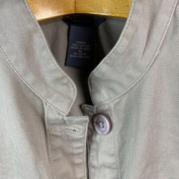 VAN HEUSEN Jacket Womens M 100% Cotton Khaki Green  Button Front  Military Style - Picture 3 of 12